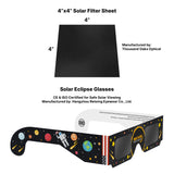 4"x4" Solar Filter Sheet + Glasses for DIY Telescopes, Binoculars and Camera Photography + 2 Eclipse Glasses (BUNDLE)